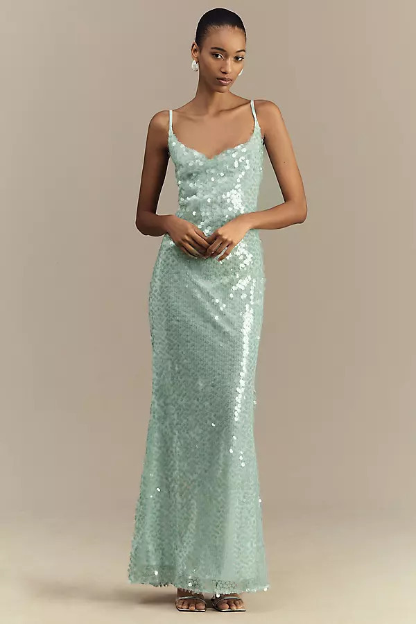 Kassidy Cowl-Neck Sequin Maxi Dress | Anthropologie (US)