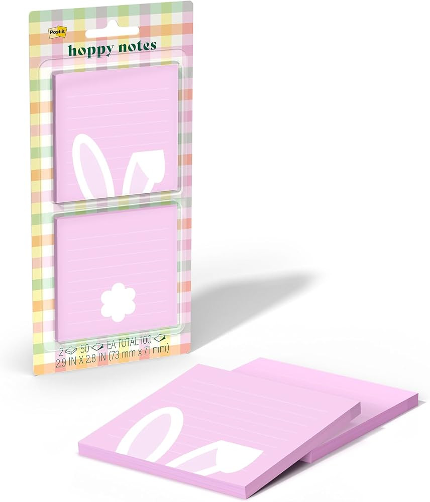 Post-it Cute Sticky Notes, 1 Pink Square Pad with White Bunny Ears and 1 Pink Pad with White Bunn... | Amazon (US)
