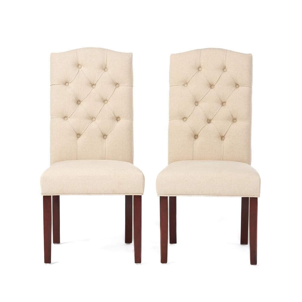 Noble House Crown Ivory Linen Dining Chair (Set of 2) | The Home Depot