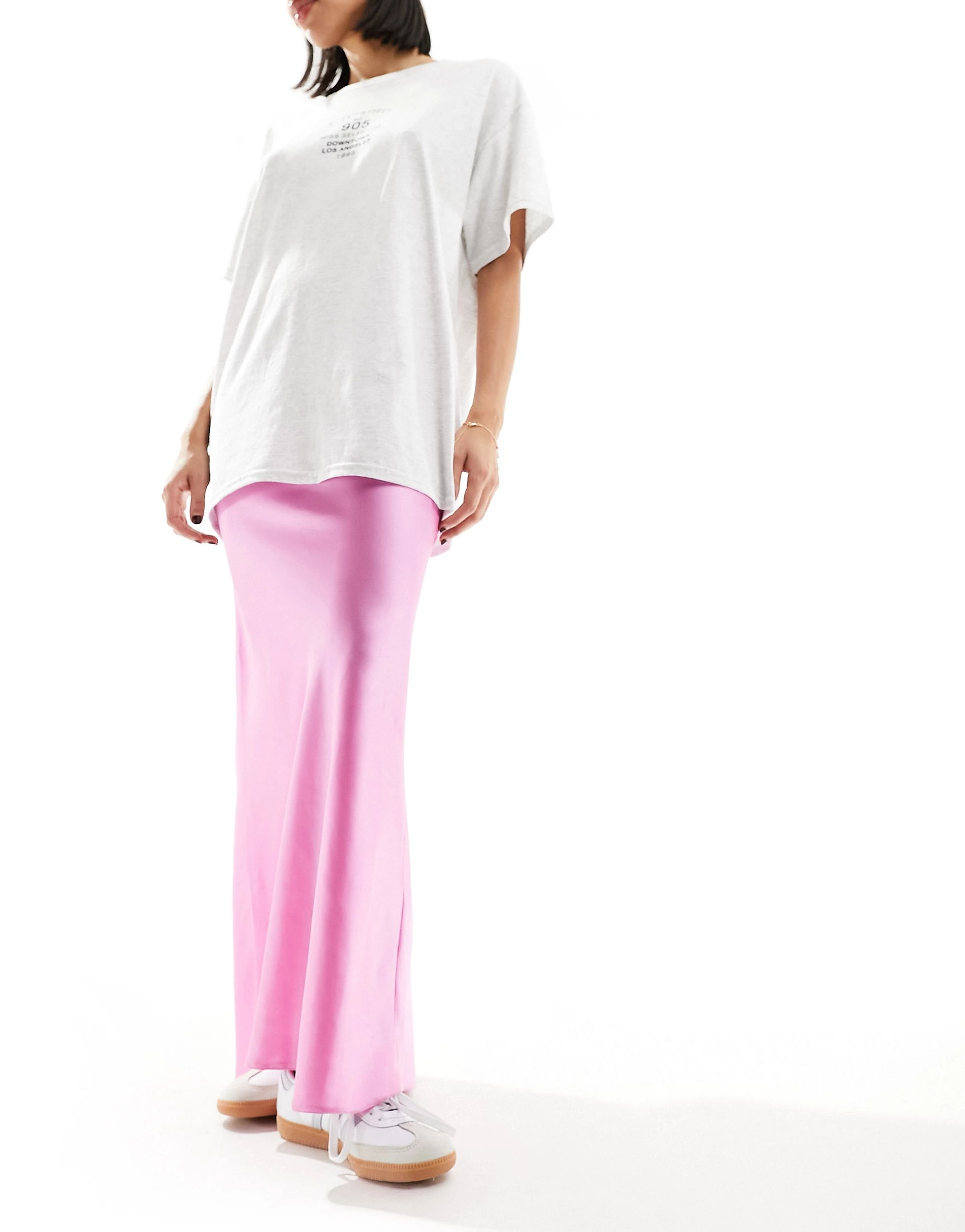 ASOS DESIGN satin bias maxi skirt in pink | ASOS | ASOS (Global)