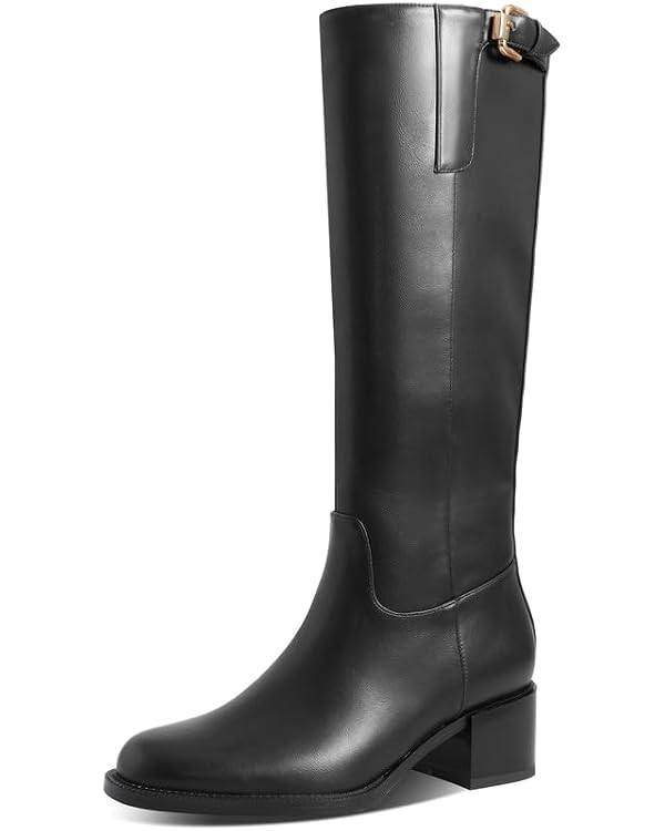 Knee High Boots Women Chunky Heel Round Toe With Side Double Zipper Tall Boots for Women High Blo... | Amazon (US)