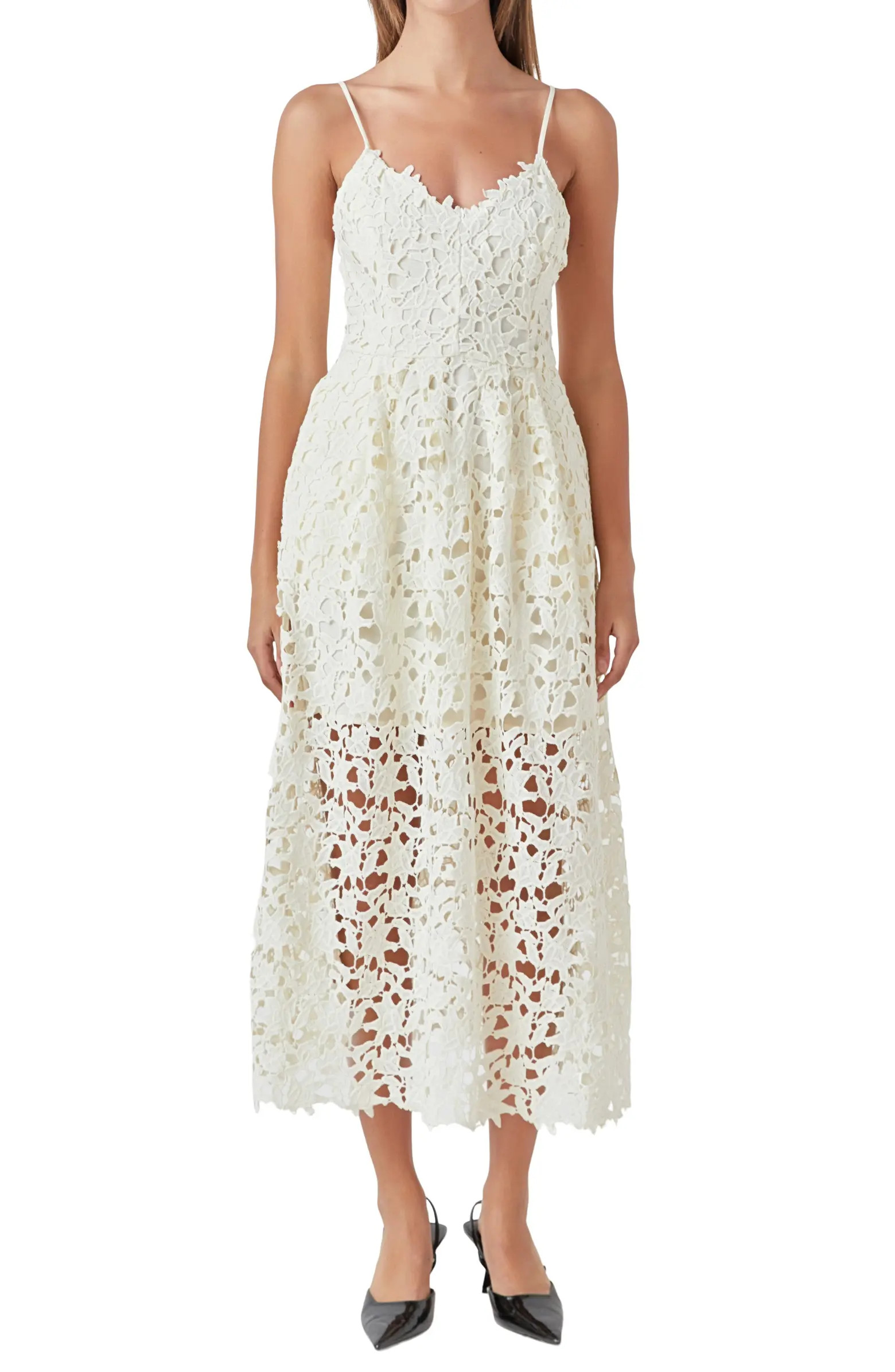 Lace Spaghetti Strap Midi Dress | Nordstrom