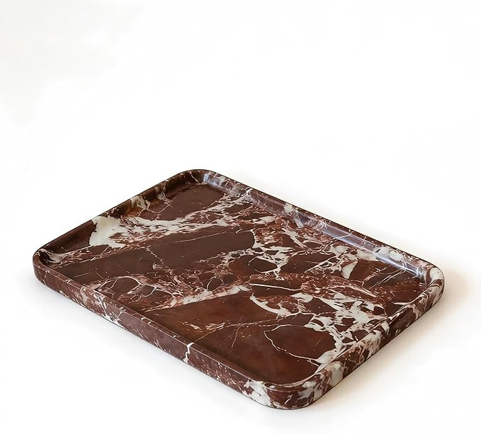 Decorative Marble Serving Tray, Purple-Red Natural Marble Stone, Vanity Organizer for Bathroom Ki... | Amazon (US)