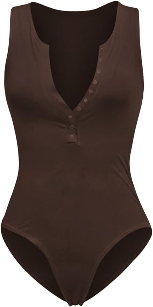 AviviRuth Women's Sexy Scoop Neck Sleeveless Button Down Bodycon Clubwear Bodysuits Jumpsuit | Amazon (US)