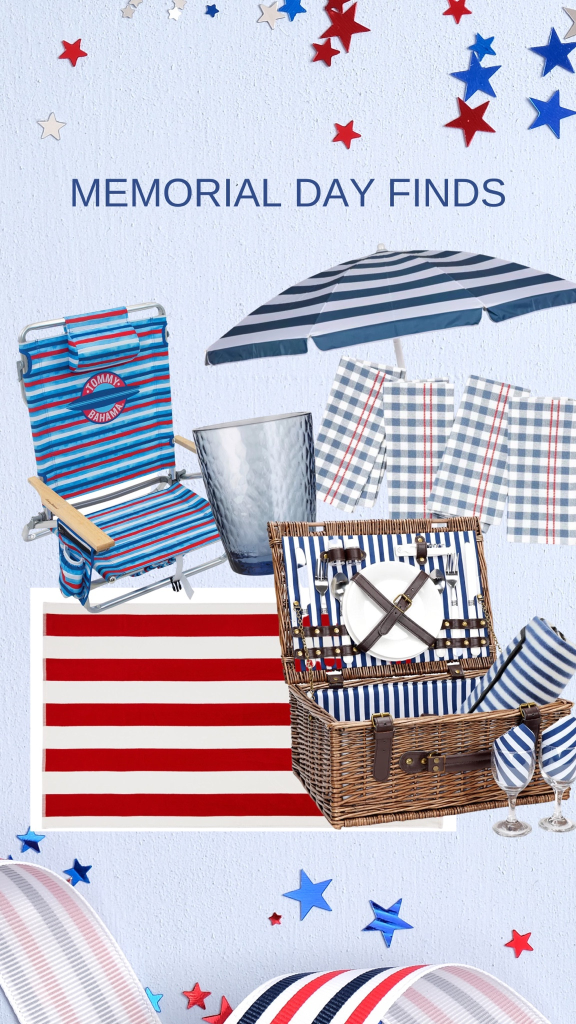 Memorial Day roundup.  Perfect for a day at the beach or park.

#memorialday #redwhiteblue #patriotic #beach #park #picnic #picnicbasket #beachchair #umbrella #shade 

#LTKfamily #LTKunder100 #LTKSeasonal