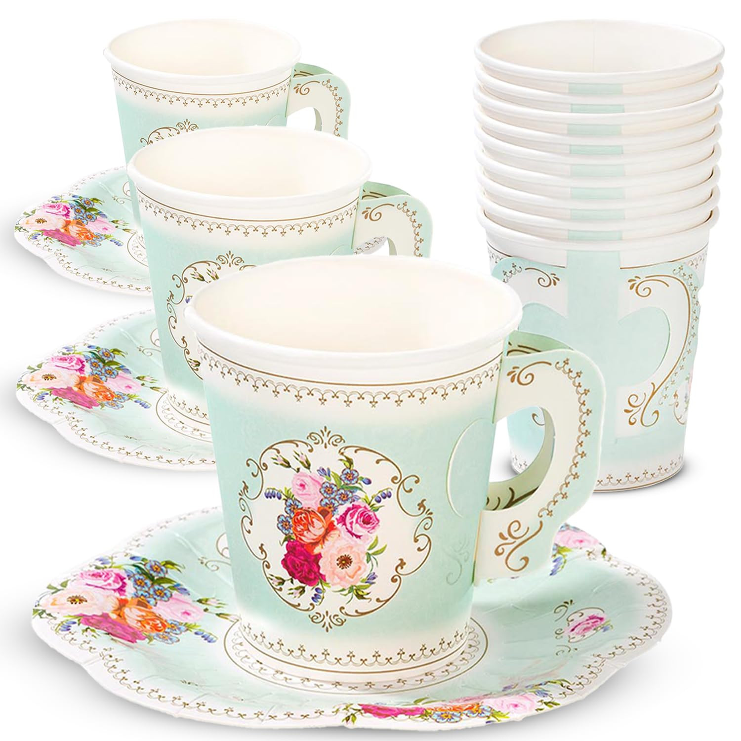 Talking Tables TS6-CUPSET Disposable Truly Scrumptious Party Vintage Floral Tea Cups and Saucer S... | Amazon (US)