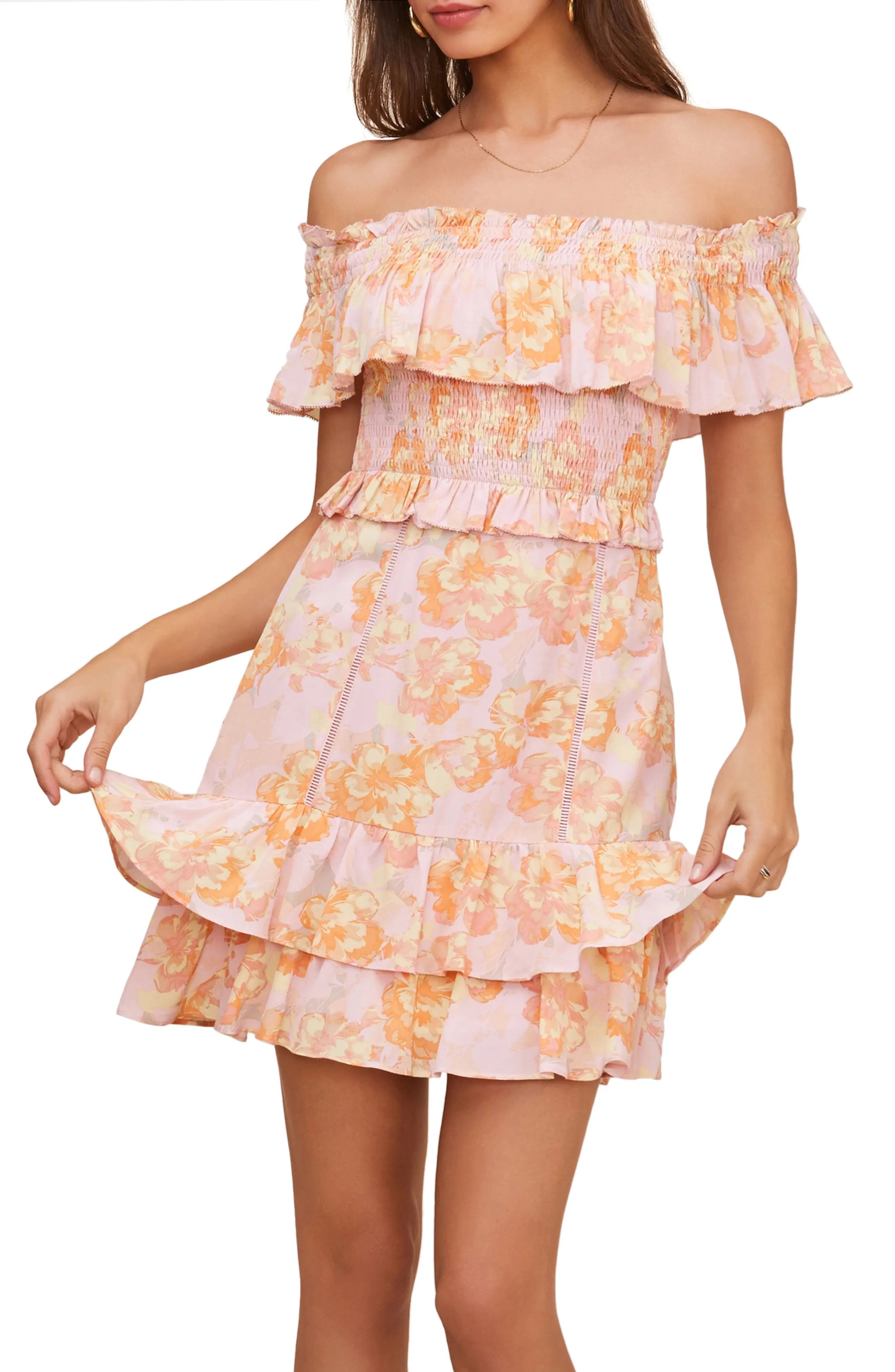 Women's Astr The Label Riviera Floral Off The Shoulder Minidress, Size Small - Pink | Nordstrom