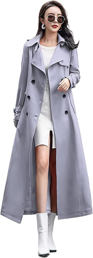 ebossy Women's Double Breasted Duster Trench Coat Slim Full Length Maxi Long Overcoat | Amazon (US)