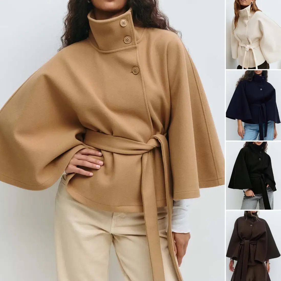 Chocolate PEACH ACCESSORIES Structured Funnel Neck Belted Cape Jacket | Debenhams | Debenhams UK