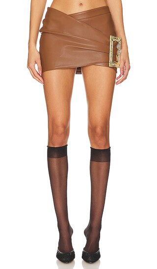 Miranda Leather Mini Skirt in Brown | Revolve Clothing (Global)