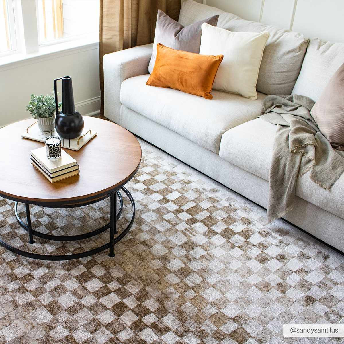 Benjy Cream & Gold Checkered Area Rug | Boutique Rugs