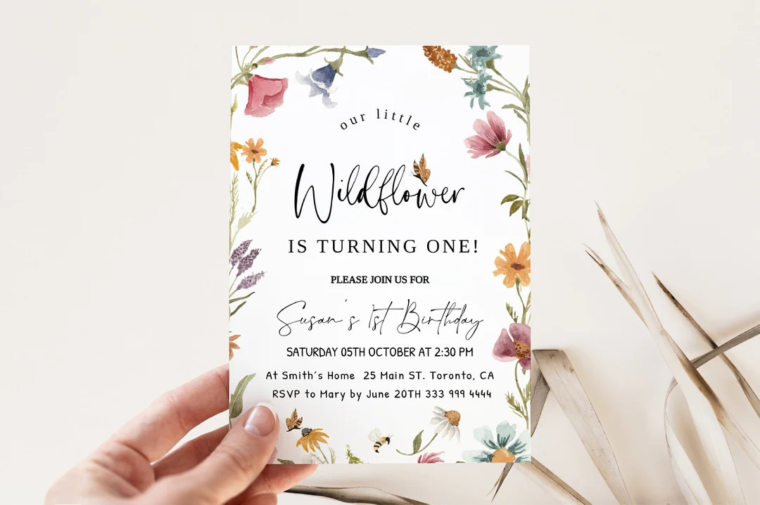 Wildflower First Birthday Invitation, 1st Birthday Invitation Girl, Girls Birthday Flower Invitat... | Etsy (US)