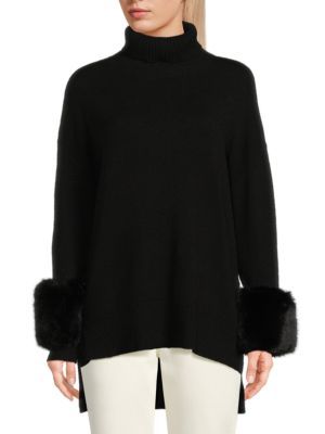 Faux Fur Cuff Turtleneck Sweater | Saks Fifth Avenue OFF 5TH