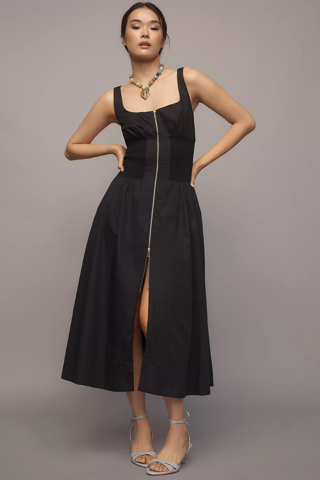 The Tommie Smocked Front-Zip Shirt Dress: Sleeveless Scoop-Neck Edition | Anthropologie (US)