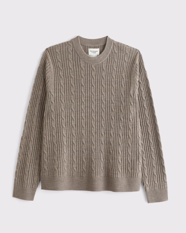 Merino Wool-Blend Cable Crew Sweater | Abercrombie & Fitch (US)