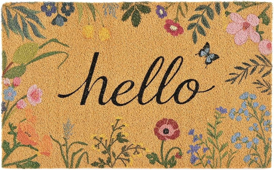 Spring Floral Welcome Outdoor Mat: Artificial Coir Non-Slip Backing Durable Outdoor Indoor Mats, ... | Amazon (US)