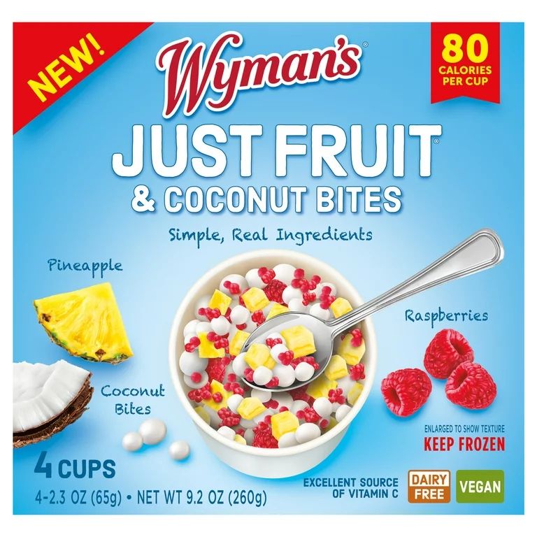 Wyman's Just Fruit & Coconut Bites with Pineapple and Raspberry, 4 Pack of 2.3 oz Cups (Frozen) | Walmart (US)