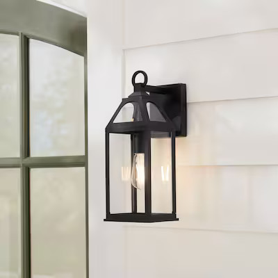 allen + roth Cogburn 1 -Light 16.25-in H Black Hardwired Outdoor Wall Light | Lowe's