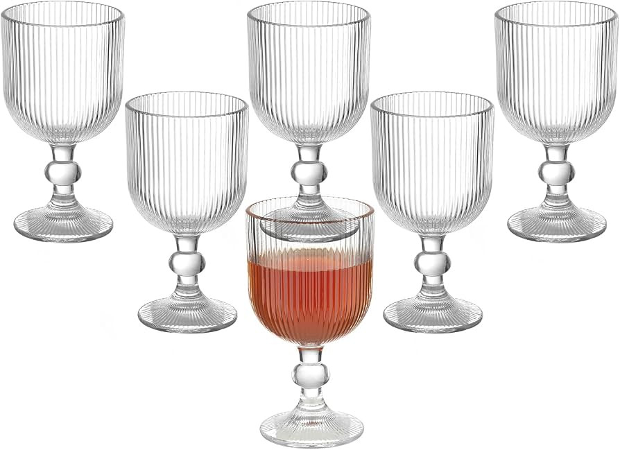 Vintage Wine Glasses Set of 6, 11 Ounces Colored Glass Water Goblets, Unique Embossed Pattern Hig... | Amazon (US)