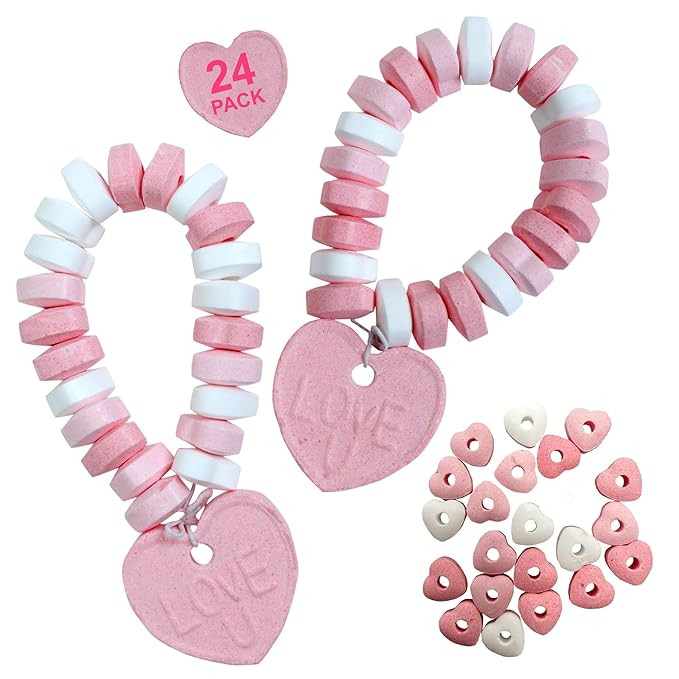 Valentines Candy - 24 Heart Candy Bracelets - 15g Candy Bracelet Individually Wrapped - Heart Sha... | Amazon (US)