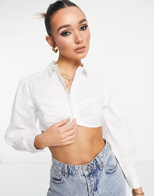 Topshop super crop poplin shirt in white | ASOS (Global)