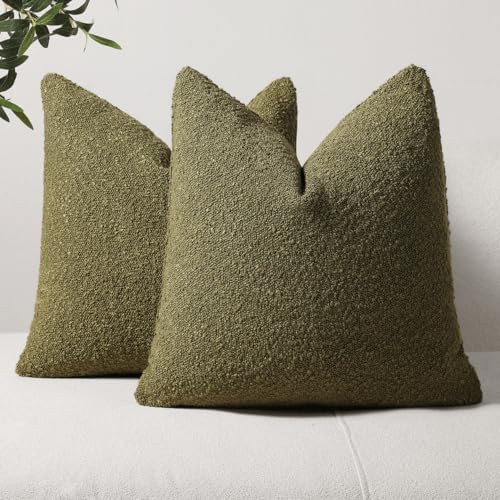 DEZENE Textured Boucle Decorative Pillow Covers 20x20 Olive for Bed Couch Sofa Living Room, Pack ... | Amazon (US)