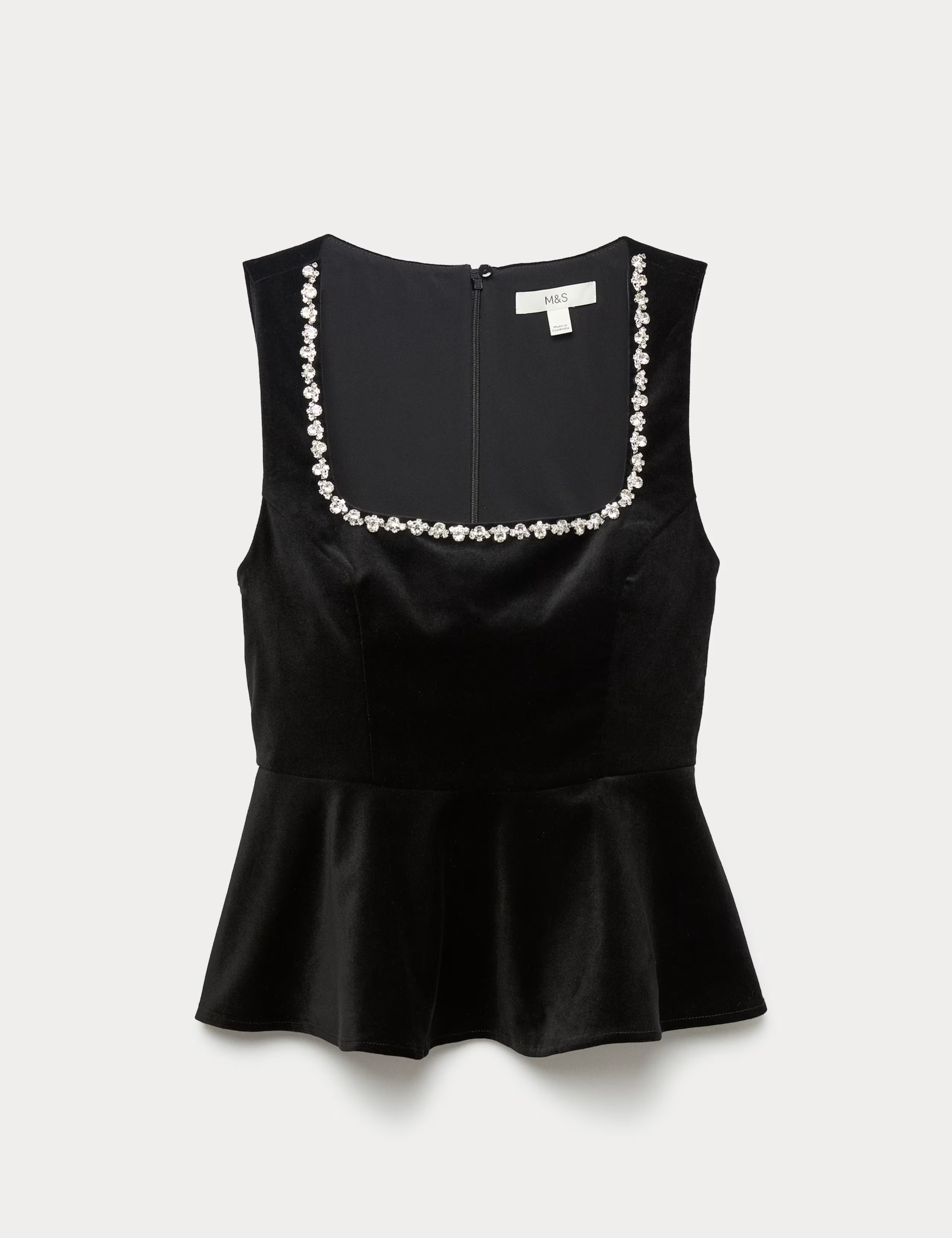 Velvet Embellished Detail Fitted Peplum Top | Marks & Spencer (UK)