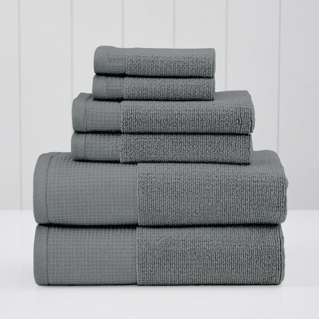Modern Threads Waffle-Rib 6-Piece Cotton Bath Towel Sets, Carbon | Walmart (US)