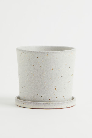 Large Plant Pot and Saucer - White/speckled - Home All | H&M US | H&M (US + CA)