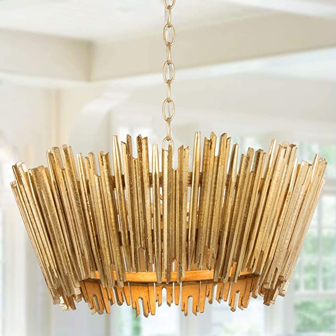 Gold Chandelier, Modern Farmhouse Chandelier, Dining Room Lighting Fixtures Hanging with Wood Fra... | Amazon (US)