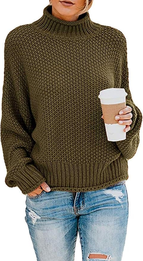 kayamiya Women's Turtleneck Sweaters Slouchy Batwing Sleeve Chunky Knit Oversized Pullover Tops | Amazon (US)