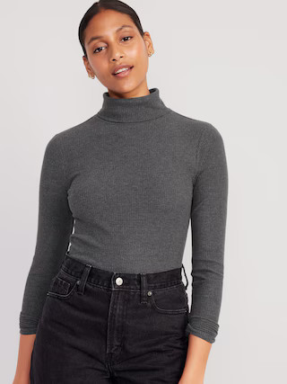 Fitted Plush Rib-Knit Turtleneck for Women | Old Navy (US)