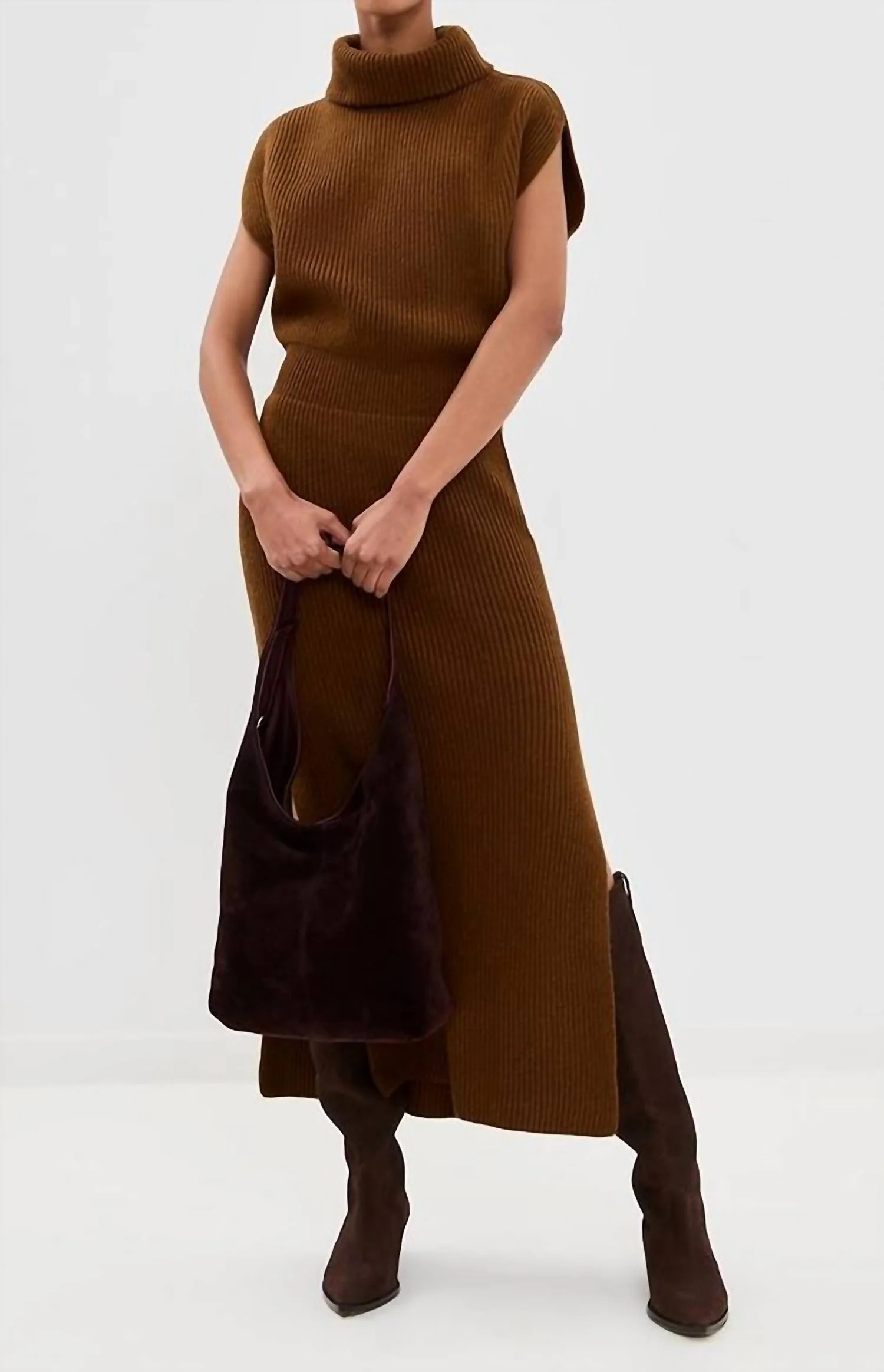 Marigold Sweater Dress In Dark Saddle | Shop Simon