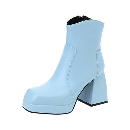 Hvyes Women Ankle Boots Winter Warm High Heel Platform Lightweight Zip Square Toe Bootie Female Wate | Walmart (US)