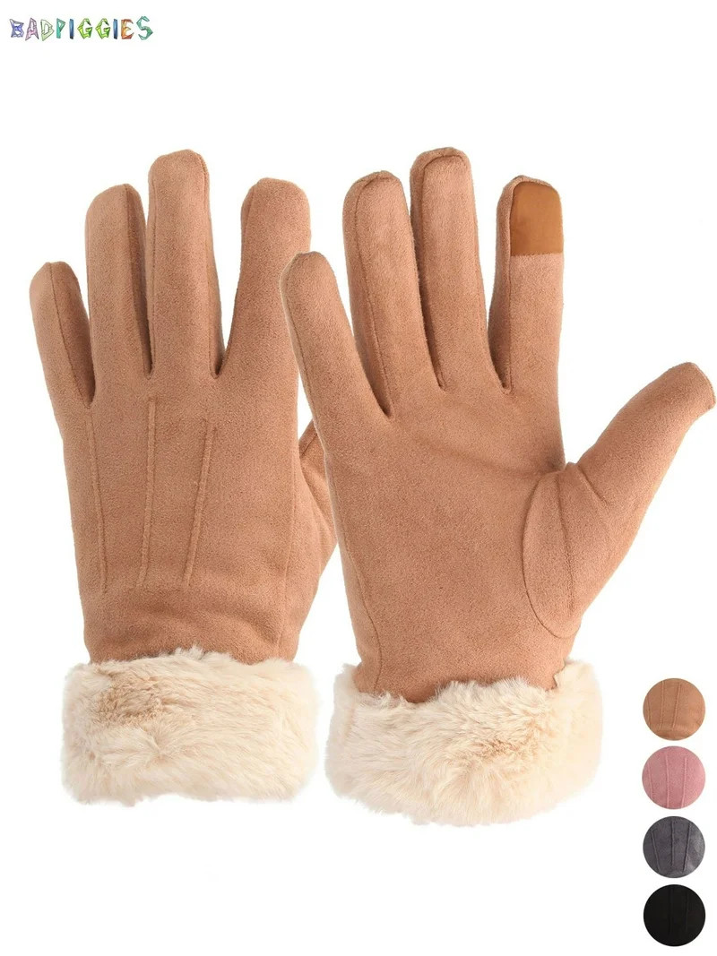 BadPiggies Winter Warm Touch Screen Gloves, Thick Fleece Lining Suede Mittens Velvet Wrist Drivin... | Walmart (US)