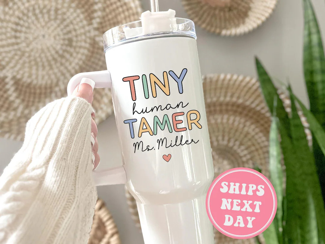 Tiny Human Tamer 40oz Tumbler Custom Tiny Human Tamer Tumbler With Handle Gift for Preschool Teac... | Etsy (US)