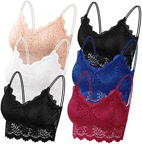 Duufin 5 Pcs Lace Bralettes for Women Bralette Padded Lace Bandeau Bra | Amazon (US)