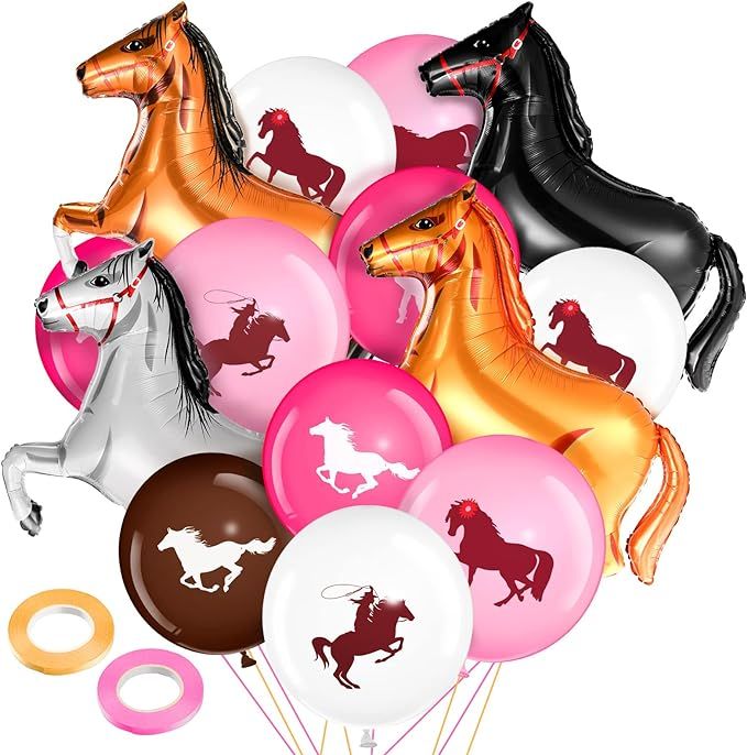 46 Pcs Horse Balloons Set Cowgirl Balloons Includes 12 Inch Horse Latex Balloon 40 Inch Foil Hors... | Amazon (US)