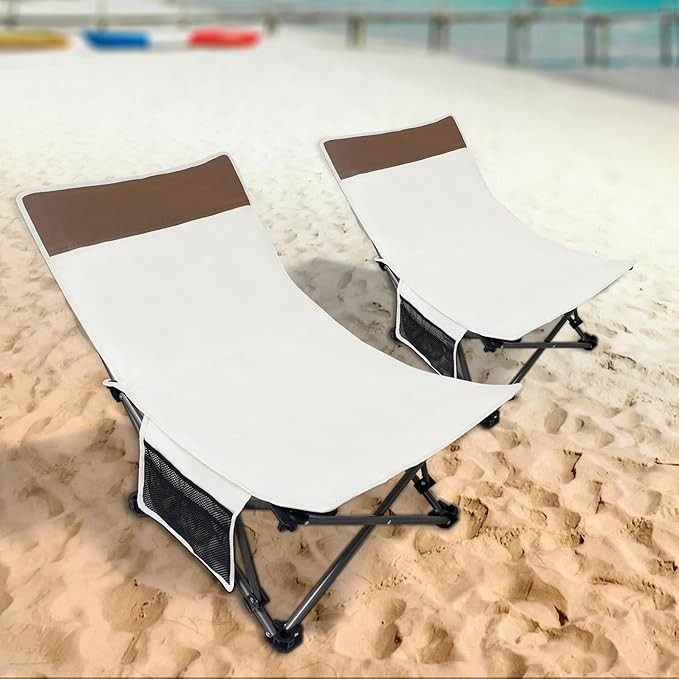 Compact Backpack Beach Chairs 2 Pack with Adjustable Backrest & Side Pocket, Low Folding Camping ... | Amazon (US)