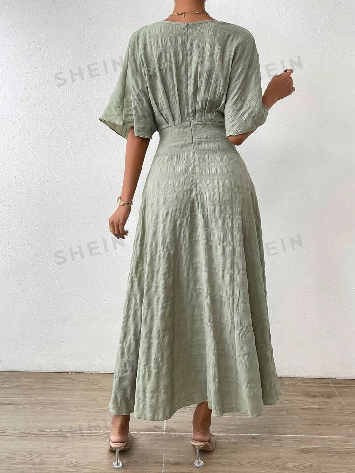 SHEIN Privé Solid Batwing Sleeve A-line Dress | SHEIN