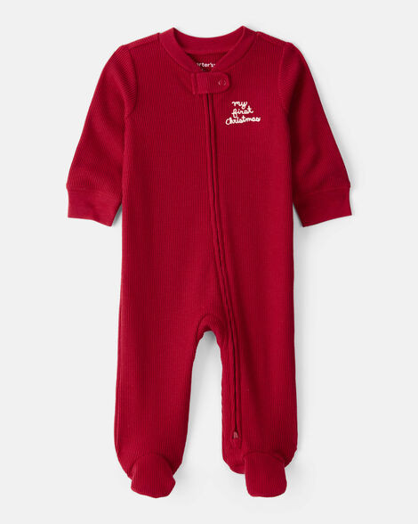 Baby My First Christmas Holiday Red Cotton Sleep & Play Pajamas - Red | Carter's Inc
