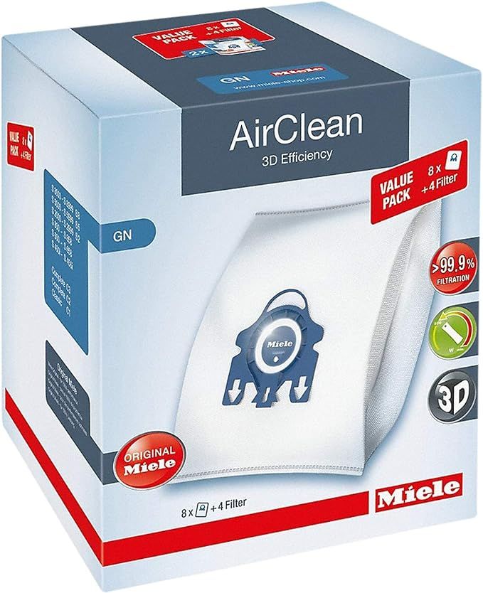 Miele AirClean 3D Efficiency Dust Bag, Type GN, XL Value Pack, 8 Bags and 4 Filters | Amazon (US)