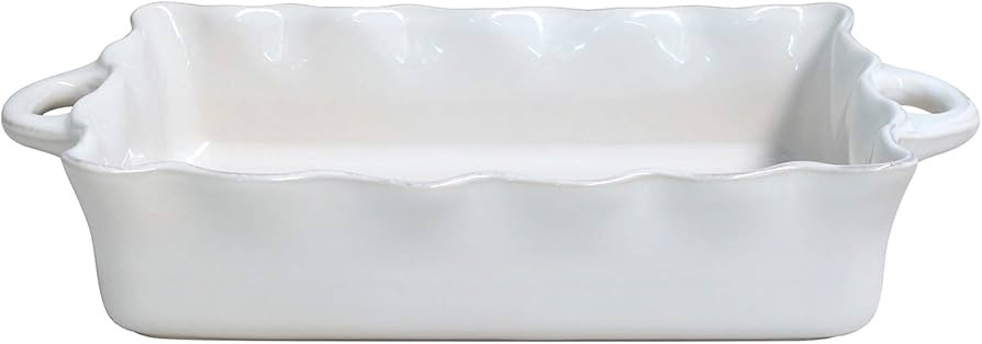 Casafina Ceramic 17.25" x 10.25" Rectangular Ruffled Baker - Cook & Host Collection, White | Oven... | Amazon (US)