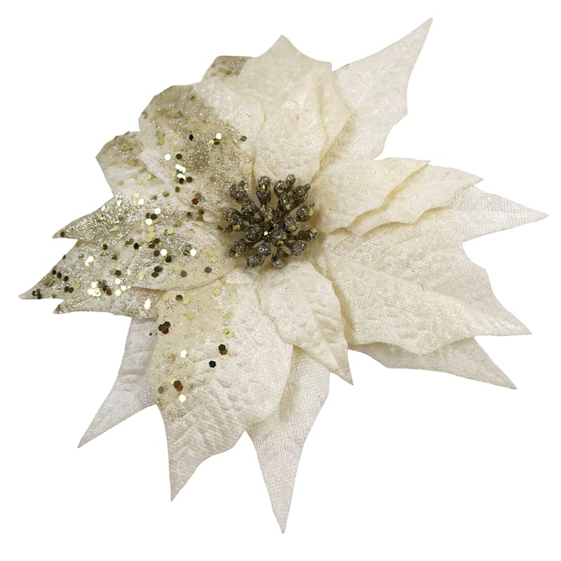 Providence White Poinsettia Clip Ornament, 9" | At Home