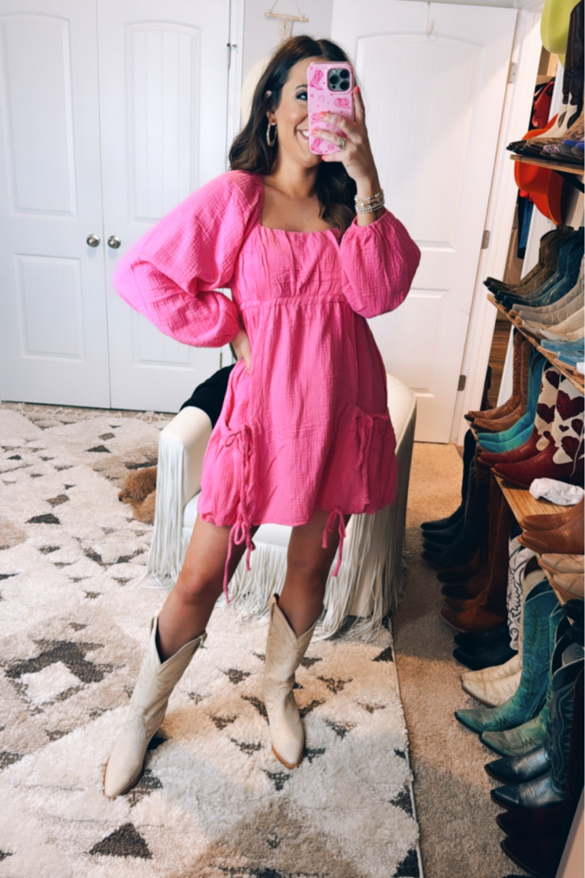 Cute Amazon pink dresss and wearing a small - cowgirl boots - Valentine’s Day - Nashville - cowgirl rodeo - country concert outfit - galentines day 

#LTKWorkwear #LTKStyleTip #LTKFindsUnder50