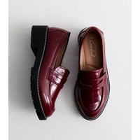 Women's Wide Fit Burgundy Leather-Look Chunky Loafers New Look | New Look (UK)