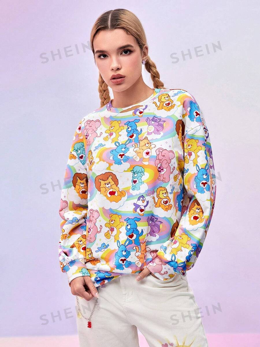SHEIN X Care Bears Women's Casual Oversized Bear Print Sweatshirt | SHEIN