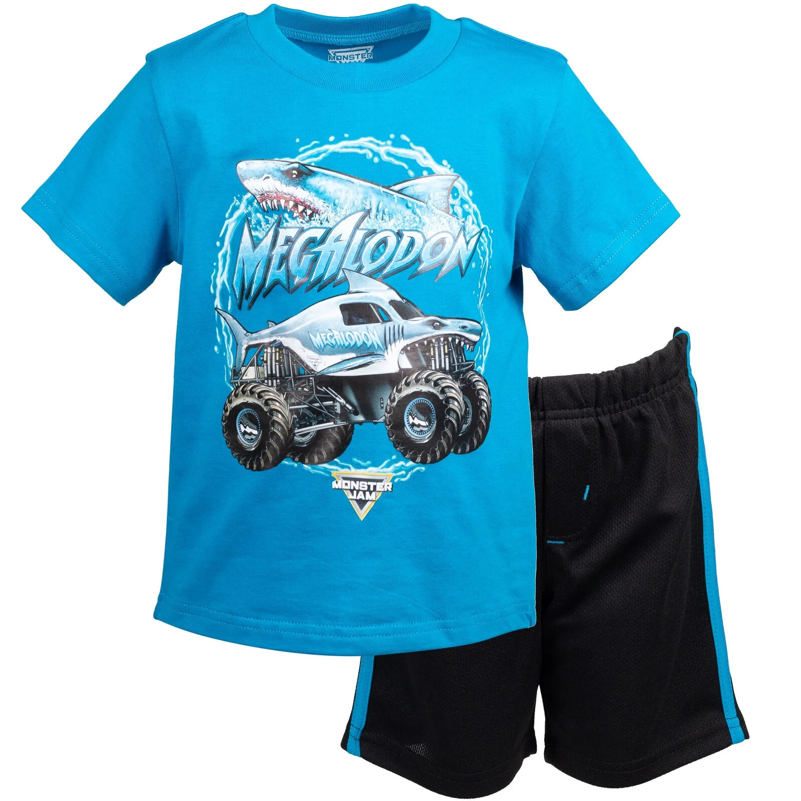 Monster Jam Trucks Megalodon Toddler Boys Graphic T-Shirt & Mesh Shorts Blue / Black 4T | Walmart (US)