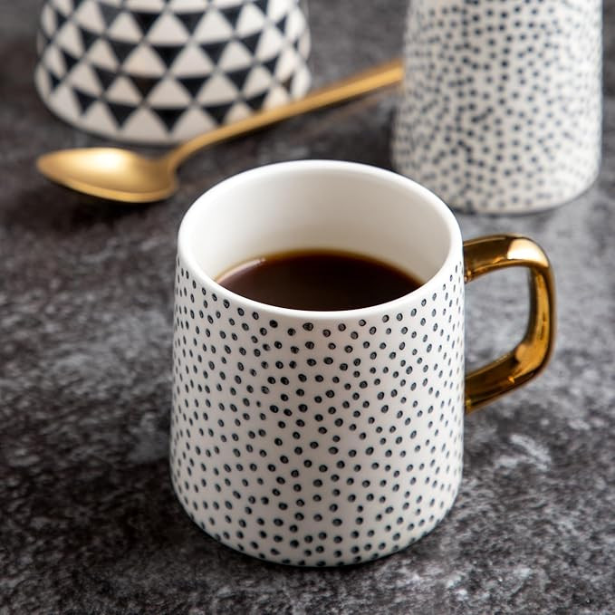 14 oz Ceramic Coffee Mug with Gold Handle – Modern Stoneware Mug for Latte, Tea, or Hot Drinks,... | Amazon (US)