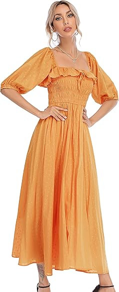 R.Vivimos Women Summer Half Sleeve Cotton Ruffled Vintage Elegant Backless A Line Flowy Long Dres... | Amazon (CA)